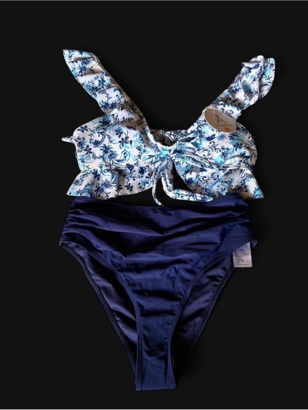 Navy Floral Ruffle Two-Piece Swim Set